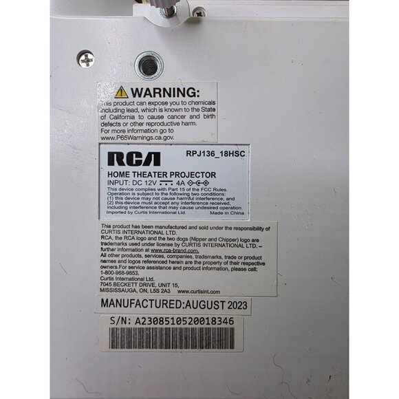 RCA Home Theater Projector With Remote, Power Supply & Manual Model RPJ136 White - Picture 6 of 16